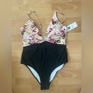 NWT Cupshe Floral and Black One Piece Swimsuit